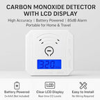 Carbon Monoxide Detector 2 Pack,Battery Operated CO Detector Alarm with Digital LCD Display & Loud 85dB Alarm,Travel Carbon Monoxide Alarm，High Accuracy Portable CO Detector for Home/Hotel/Kitchen/RV