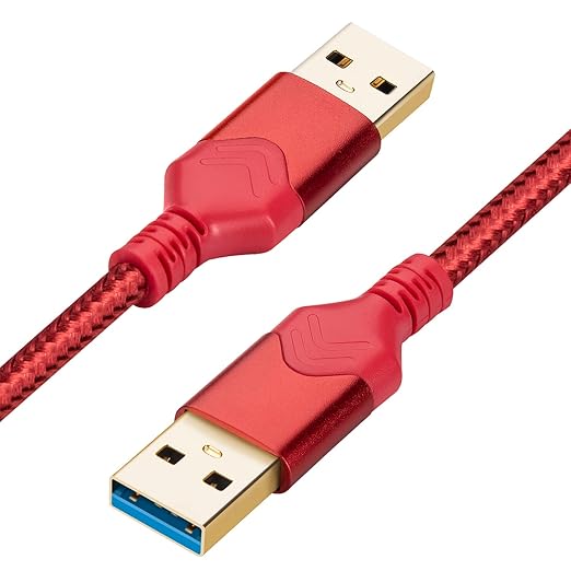 ROFICORD USB 3.0 Male to Male Cable, USB A to USB A High Speed Data Cord Compatible with Hard Disk Drive/Laptop Cooler/Set-top Box/DVD Player/TV/Camera and More (1 FT, Red)