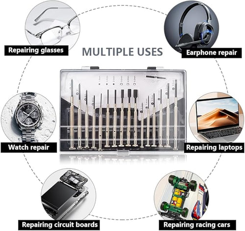 16 PCS Mini Precision Screwdriver Set - Premium Mini Screw Driver Set Kit - 16 Different Sizes of Flat Head Philips for Electronics, Toys, Computer & Watch Repair