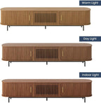 POVISON Sliding Tambour Door TV Stand with LED Lights, Mid Century Modern TV Console, Wood Media Console, Entertainment Center with Storage Cabinet, Fully-Assembled (Walnut, 94.49")