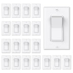 ThunderWay 3 Way Decorator Light Switch with Wall Plates, 15A 120/277V Decora Three Way Electrical Wall Paddle Rocker Switches Replacement, Residential Grade, UL Listed, Glossy White(20 Pack)