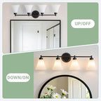 LOUSACE 4 Light Bathroom Vanity Light Matte Black Bathroom Lighting Fixtures Over Mirror with Opal White Frosted Glass Shade, Vintage Traditional Wall Lighting Fixture Vanity Lights for Bedroom