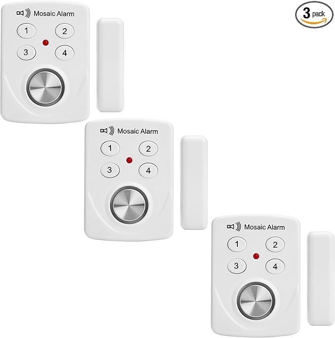 3 Pack Door Alarms with Delay When Left Open 130db Window Break Sliding Siren Vibration Detect Sensor for Home, Apartment Security. Keypad Intruder Burglar Entry Alert. Pool Alarm for Kids Safety