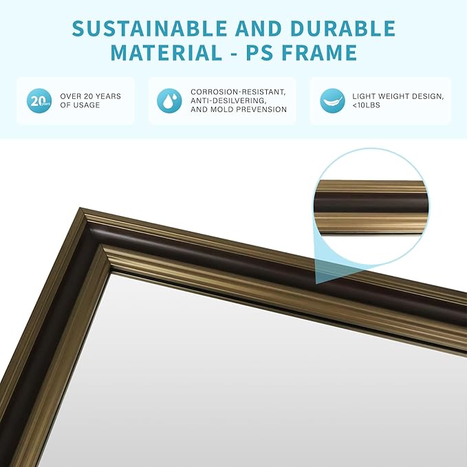 Retro Copper Effect Framed Wall Mirror, 30x40 Rectangle Mirror, Anti-desilvering Tempered Glass, Sustainable&Sturdy Frame, Anti-Rust, HD Reflection &3min Fast Setup for Bathroom Living Room