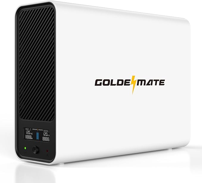 GOLDENMATE 1000VA/600W Lithium UPS Battery Backup and Surge Protector, Sinewave UPS System with LiFePO4 Battery(153.6 Wh), 2025 Upgraded Pro Ver. with Communication Port, 8 Outlets, LCD Display, White