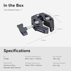 SMALLRIG Crab-Shaped Super Clamp, Camera Mount, 1/4"-20, 3/8"-16 Threaded Holes, 7.7lbs/3.5kg Payload, Compatible with Cameras, Monitors, LED Lights, etc.