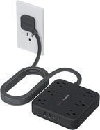 TESSAN Flat Plug Extension Cord 15 Ft, 2100J Surge Protector Power Strip with 6 Outlets and 4 USB Ports (2 USB C), PD 20W Fast Charger, Multiple Charging Station for Home Office Dorm Room, Black