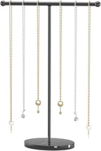 Justsoso Metal T-Bar Necklace Holder Stand, Necklace Hanging Display Stand, Tabletop Jewelry Organizer Stand for Necklace Bracelet Earring Display (Black With Solid Acrylic Base)
