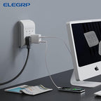 ELEGRP 6-Outlet Extender with Central Anchor, 3-Prong Grounded Wall Tab, Multiple Outlet Extender with 6 Electrical Outlets, ETL Listed, 2 Packs, White