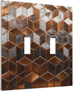 Bvtewkhz Brown Abstract Luxury Modern Geometric Cubic Marble 2 Gang Double Toggle Decorative Light Switch Covers Electrical Faceplate Switch Plates for Bathroom Kitchen Home