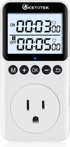 KETOTEK KTTS02 Digital Timer Outlet Plug in Timer Switch Socket Indoor Infinite Repeat Cycle Electrical Timer Switch, Countdown Timers for Lights,Aquarium,Pets Home Appliances