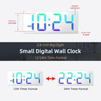 XUANZIT LED Digital Wall Clock with RGB Display, Mirror/White Surface, Big Digits, Auto-Brightness, Electric Wall Clock for Living Room, Bedroom, Kitchen, Office