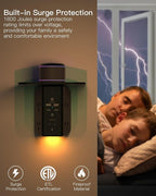 Wall Outlet Extender with Shelf and Night Light, Surge Protector, USB Wall Charger with 5 AC Outlets and 2 USB A Ports 2 USB C Ports Wide Space 3-Sided Power Strip Multi Plug Outlets, Black