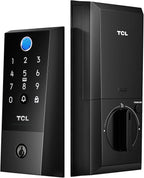 TCL D2 Plus Fingerprint Smart Lock, Wi-Fi Keyless Entry Door Lock, IP55 Weatherproof, Built-in Doorbell, Auto Lock, Easy Install, Black