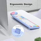Wireless Keyboard and Mouse Combo, 2.4G Retro Typewriter Keyboard with Number Pad and Cute Ambidextrous Wireless Mouse for Computer Laptop