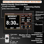 FEYBYLA 2025 New Digital Clock with Temperature/Humidity & Weather Forecast, Auto Time Sync Large Display, Custom Alarms & Medication Reminders, Ideal for Elderly(Black, 7-Inch)