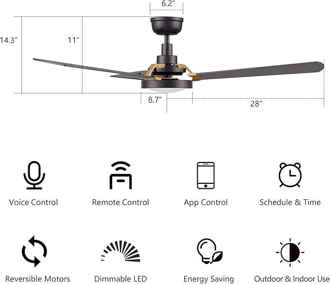 SMAAIR 56 Inch Smart Wifi Ceiling Fans with Dimmable LED Lights and Remote, Compatible with Alexa/Google Home/Siri/APP, Outdoor DC Fans with 10 Speeds, Timer/Schedule,Black/Gold