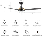 SMAAIR 56 Inch Smart Wifi Ceiling Fans with Dimmable LED Lights and Remote, Compatible with Alexa/Google Home/Siri/APP, Outdoor DC Fans with 10 Speeds, Timer/Schedule,Black/Gold