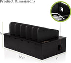 Prosumer's Choice Charging Station for Multiple Devices - 5 Device Charger Organizer for Smartphones and Tablets - Wooden Rack with Removable Dividers - Charging Dock for Work from Home - Black