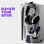 Tilted Nation Gaming Headset and Controller Stand | Premium PS5 Accessories (Clean Space with Charging Station) Headphone and Controller Holder for Desk, PlayStation 5, Xbox Game,