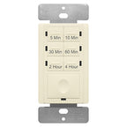 ENERLITES 4-Hour Countdown Timer Switch, 5-10-30-60 Min, 2-4 Hour, for Bathroom Fans, Heaters, Lights, LED Indicator, 120VAC 800W, No Neutral Wire Required, UL Listed, HET06-J-LA, Light Almond