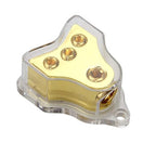 RKURCK 3 Way Copper Power Distribution Block, 0/2/4 AWG Gauge in, 4/8/10 Gauge Out, Car Audio Stereo Amp Distribution Connecting Block for Audio Splitter (1x0GA+3x4GA Copper)