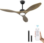 revoici Ceiling Fans with Lights Remote, 52inch Solid Amber Wood Ceiling Fan, 3 Blades Reversible DC Motor 3CCT Dimmable Lighting 3-Timer for Living Room Bedroom Farmhouse Patio