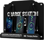 Wall Mounted 8 Port Charging Station with Fast Charigng Cables – Multi Device Charging Dock for Office, Hotel & Public Spaces | Compatible with iPhone ipad Smartphone Tablets Android Port (Black)