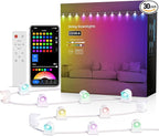 Smart RGB String Downlights, 30ft with 30 LED Smart LED String Lights Works with Alexa/Google, 111 Scene Modes, Color Changing Indoor Wall Light Fixture for Party, Children's room, Music Sync, White