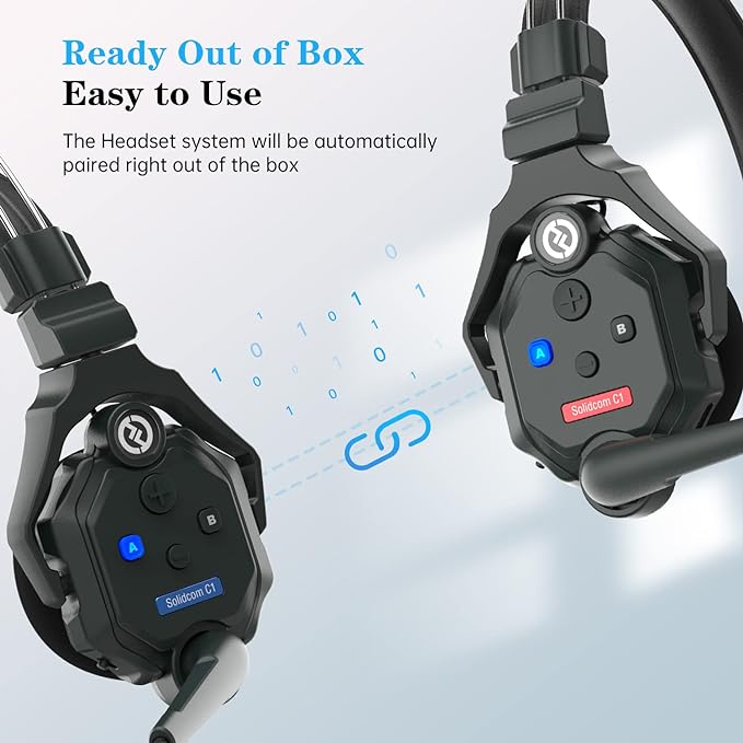 Hollyland Solidcom C1 2 Users 1100ft Full-Duplex Wireless Headset Intercom System for Team Communication Group Talk Single-Ear Headset with 1 Master & 1 Remote Headsets (C1-2S)