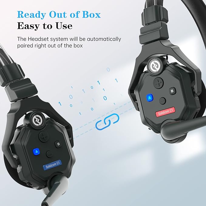 Hollyland Solidcom C1 8-Users [Official] Wireless Headset Intercom System Full Duplex 1100ft Team Communication Group Talk Single-Ear Headset, 1 Master & 7 Remote Headsets