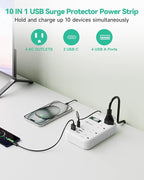 Alitayee 6 USB(2 USB C) Surge Protector Power Strip- Travel Power Strip with 24W USB Charging Station and 4 Extendable Outlet Extender, 6Ft Flat Extension Cord with Wall Mounted for Travel Home Dorm