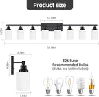 DIKAIDA 8-Light Bathroom Light Fixtures Over Mirror, 52inch Modern Matte Black Vanity Lights with White Frosted Glass Shade, Bathroom Wall Lamp Sconces for Mirror Bedroom, Living Room Hallway