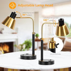 Starstrips Desk Lamp with Dual USB Charging Port, Heavy Duty Metal Task Light, 340 Degree Swivel Arms, Easy Assembly with Cord Guide, Reading Lamp for Home Office, Black & Gold (Bulb Not Included)