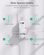 Cruise Ship Essentials - Outlet Extender with Rotating Plug, 6 AC Outlets with USB Charging Ports, Multi Plug Wall Outlet USB C Charger Hub, Non Surge Protector Non Extension Cord