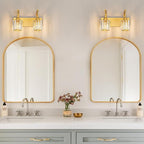 FDPBY Modern Bathroom Vanity Light, 2-Light Gold Wall Sconce with Crystal Accents, Over Mirror Bathroom Lighting Fixture, 13.77" Long Dimmable Vanity Lamp for Makeup, Easy Installation