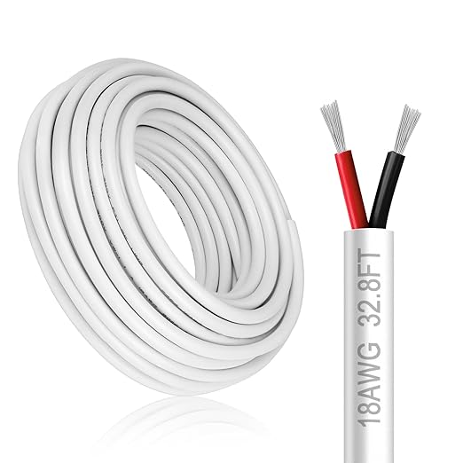 DEKIEVALE 18 Gauge 2 Conductor Electrical Wire, 32.8FT White Stranded Low Voltage 18/2 Cable PVC Case, 18 AWG Tinned Copper 2 Wire Extension Power Cable for LED Lamp Lighting, Automotive