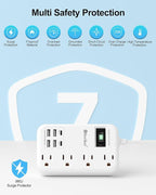 Beeiker 6 USB(2 USB C) Surge Protector Power Strip- 10 Ft Extension Cord with 24W USB Charging Station and 4 Outlets, Long Flat Extension Cord with Multiple Outlets for Travel Home Office Dorm White