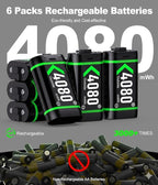 NinjajoyOX Batteries Cases and Storage Sets with Charger Dock for Xbox, 6-Pack Rechargeable Battery Pack for Xbox Series X|S/Xbox One/Elite, 4-Slot Controller Charger Station with Light Touch Control