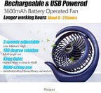 Viniper Portable Rechargeable Fan, Small Desk Fan : 3 Speeds & about 8-24 Hours Longer Working, 180 Rotation, Portable Desktop Fan Small but Mighty, Strong Wind (Blue, Light Black Blade) 6.2 INCH