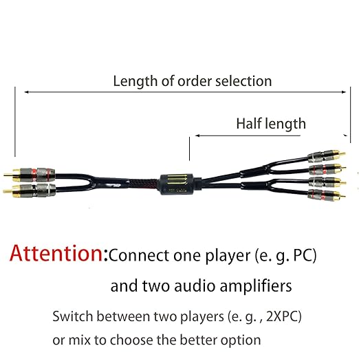 Arklove 3ft Shielded RCA Plug Splitter Stereo Audio Video Cable 2 Male to 4 Male Dual Speaker Y Adapter Connector Extension Cord 24k Gold Plated 1 Input 2 Output