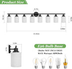Guliaofo 8-Light Vanity Lights, Black Bathroom Light Fixture with Striped Textured Milky White Glass Shade, Modern Vanity Lighting Fixture for Bathroom Wall Light Over Mirror, E26 Wall Sconce