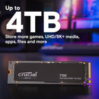 Crucial T705 PCIe Gen5 NVMe 4TB SSD, Up to 14,100MB/s, TLC NAND, Intel & Ryzen Compatible, for Hardcore Gaming & High-Speed Storage, Solid State Drive, Includes 1Mo Adobe CC – CT4000T705SSD3
