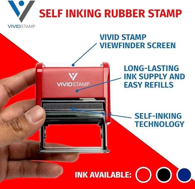 Basic Closed Self Inking Rubber Stamp (Red Ink) - Medium