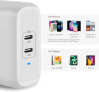 Amazon Basics 36W Two-Port USB-C Wall Charger for Tablets and Phones with Power Delivery - White, 2.34 x 1.09 x 2.21 in (PD36U-2TNB)