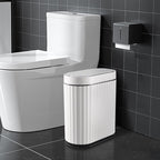 ELPHECO Bathroom Trash Can with Lid 2 Gallon Small Sensor Garbage Can, Slim Smart Trash Bin, Waterproof Automatic Wastebasket, Narrow Plastic Garbage Bin for Bathroom, Black and White