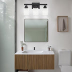 DIKAIDA 3-Light Bathroom Light Fixtures Over Mirror, Modern Matte Black Vanity Lights with White Frosted Glass Shade, Bathroom Wall Lamp Sconces for Mirror Bedroom, Living Room Hallway