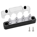 4 x #10 (M5) Studs Bus Bar, Ampper 4.2" Ground Distribution Block Brass Battery BusBar Junction with Cover for Auto Boat Amplifier and More (Black)