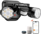 OREiN Motion Sensor Outdoor Lights, AC Smart WiFi Flood Lights Outdoor Connect to The Third Platform, 450°Wide Adjustment 1600LM/12W(150W Equiv), 5000K LED Security Light for House,Black (Hardwired)