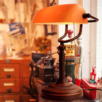 Newrays Matted Orange Glass Bankers Desk Lamp with Pull Chain Switch Plug in Fixture